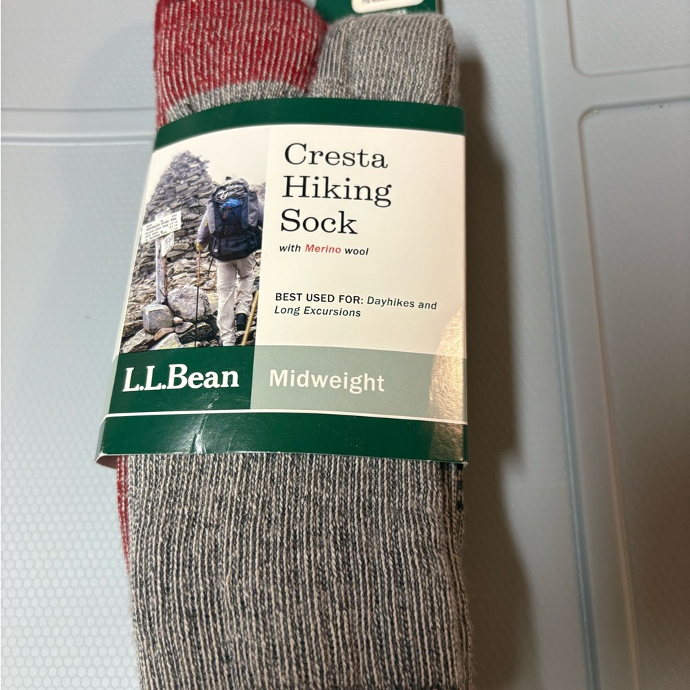 NWT LL Bean Cresta Hiking Socks - Red and Gray